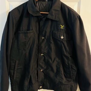 YELLOWSTONE Men M Black Denim Rip Wheeler Western Jacket-Button Front-Y Logo